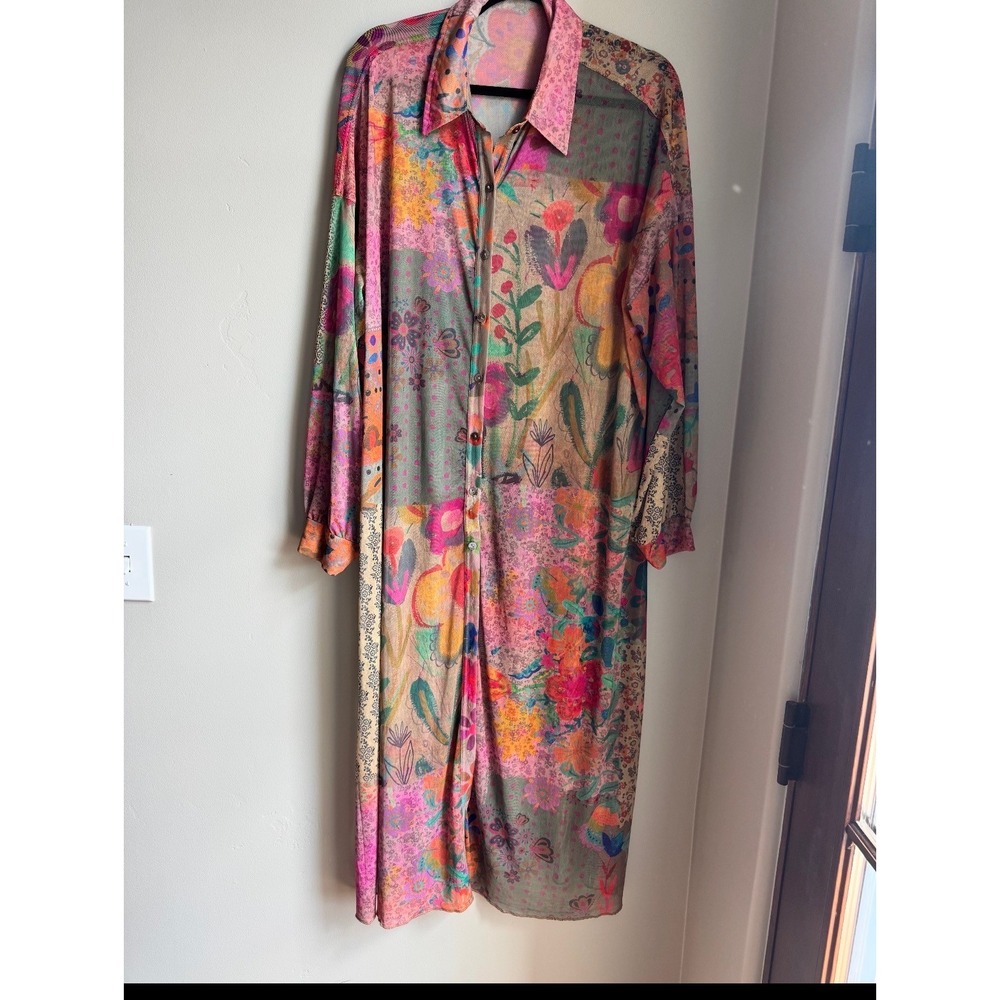 Natural Life Patchwork Floral Button Down Maxi Duster Tunic L Cottagecore Boho
